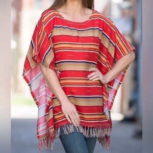 NEW Ryan Michael Serape Summer Linen-Blend Poncho | Size L/XL